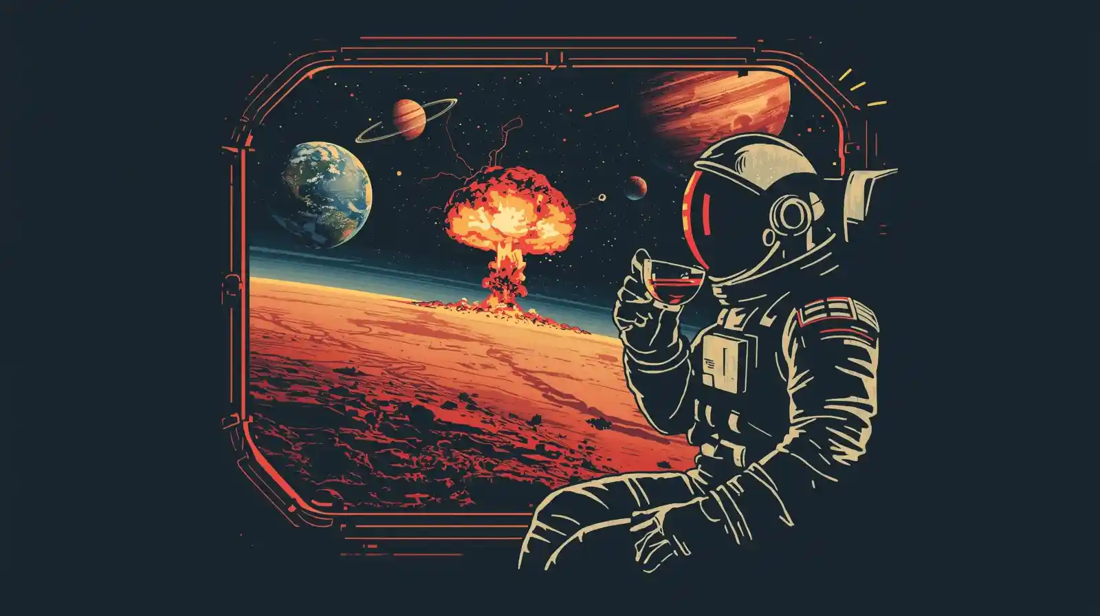 Astronaut sipping coffee in space