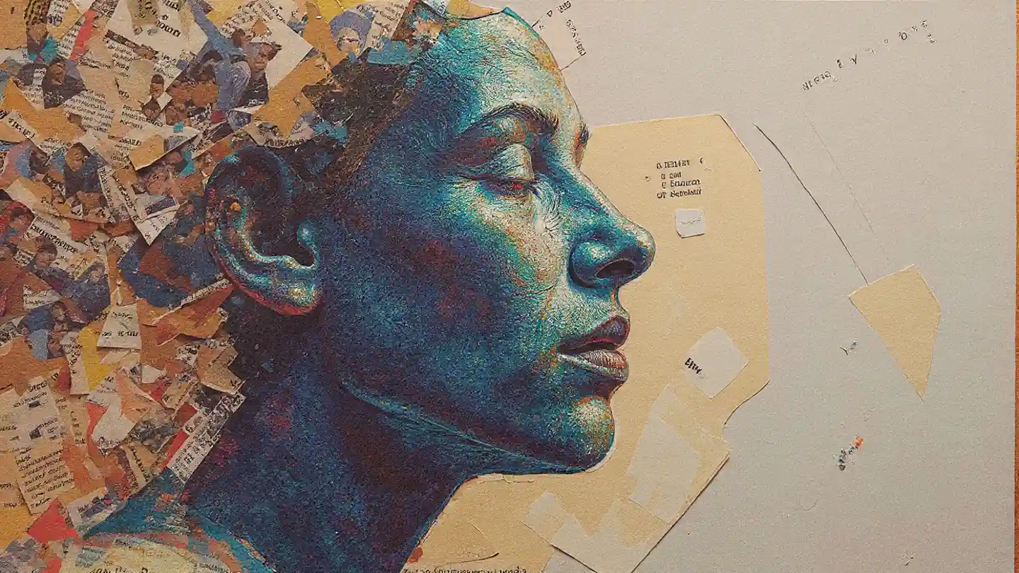 Collage of colorful paper fragments.