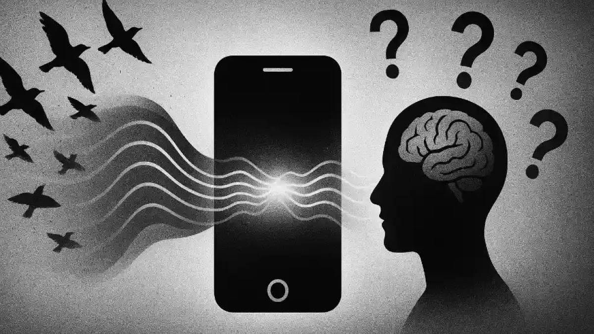 Phone emitting waves with questioning mind.